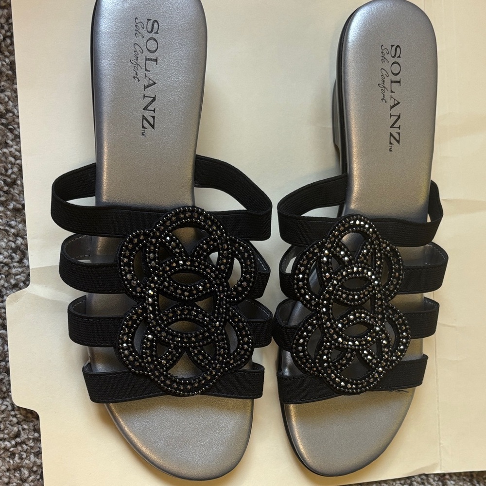 Solanz Black Beaded Women's Sandals